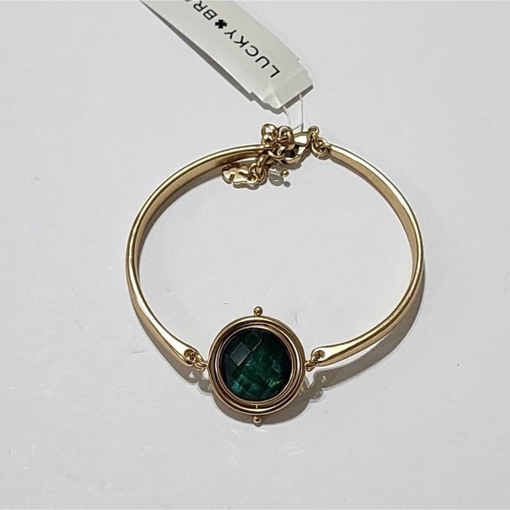 Lucky Brand Gold Tone Reversible Spinning Green‎ White Stone Bangle Bracelet NWT